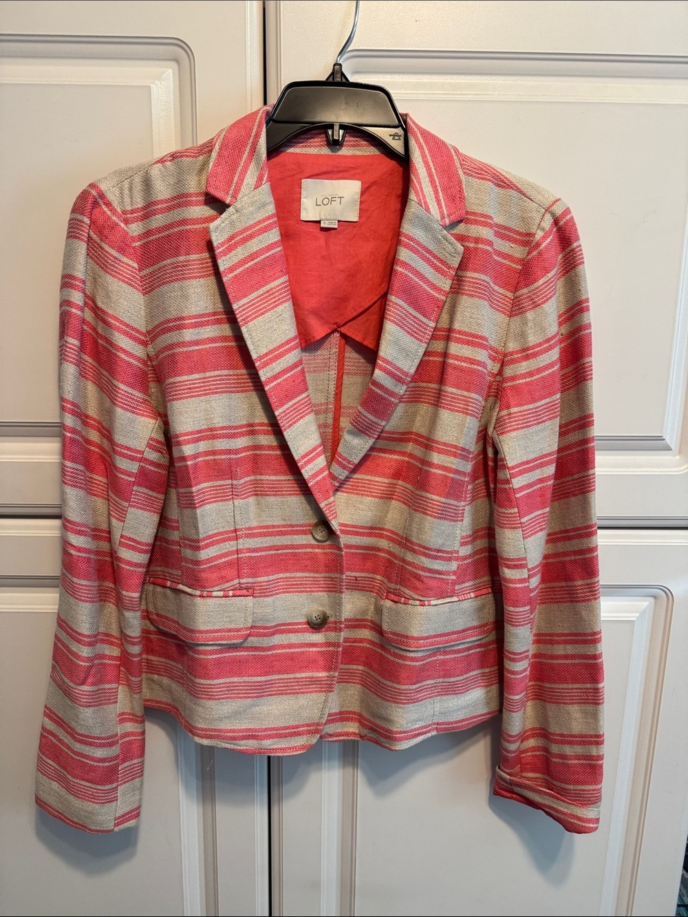 LOFT Pink and Cream Striped Tailored Blazer